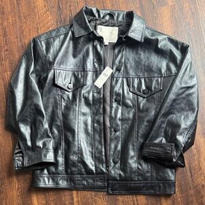 Pilcro Women’s Black Faux Leather Bomber-Style Jacket